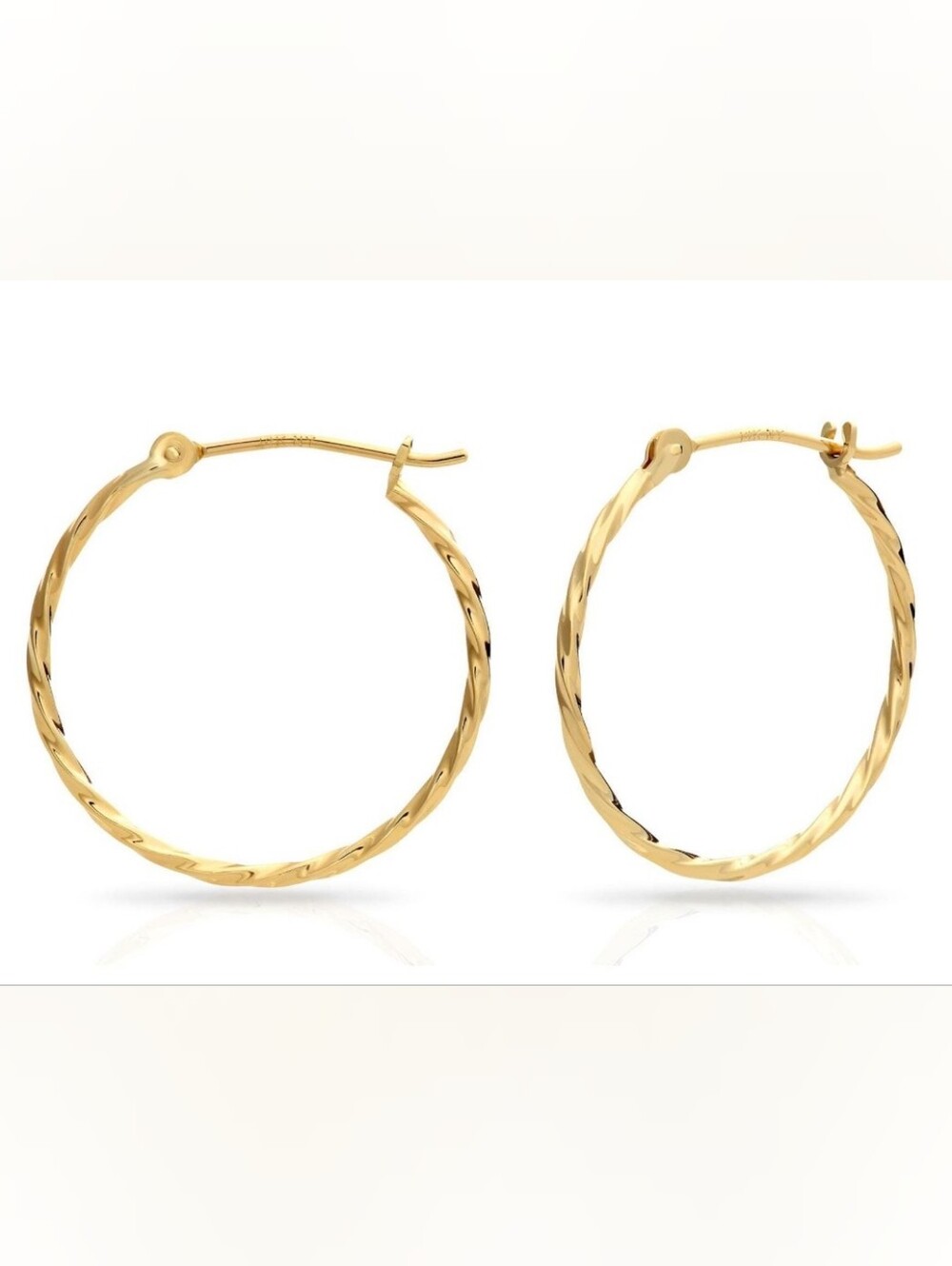 14k Solid Gold Twisted Hoop Earrings - Women Jewelry